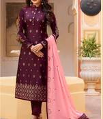 Wine embroidered silk salwar