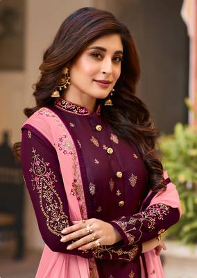 Wine embroidered silk salwar 2