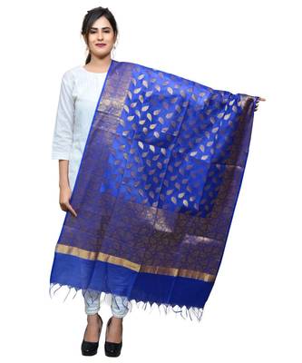 Women's blue Banarasi Kora Silk Zari Dupatta 1