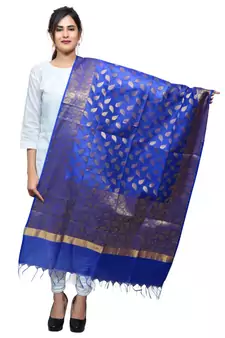 Women's blue Banarasi Kora Silk Zari Dupatta