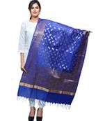 Women's blue Banarasi Kora Silk Zari Dupatta