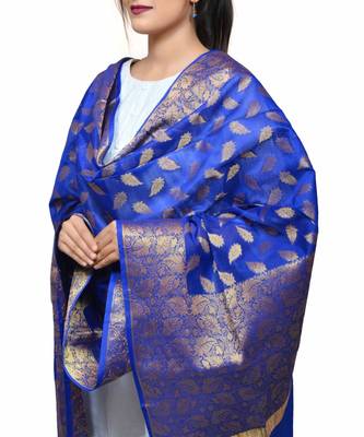 Women's blue Banarasi Kora Silk Zari Dupatta 2