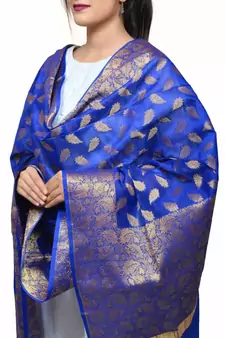 Women's blue Banarasi Kora Silk Zari Dupatta