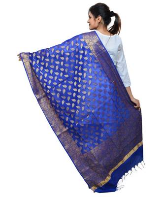 Women's blue Banarasi Kora Silk Zari Dupatta 3