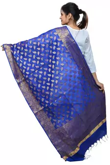 Women's blue Banarasi Kora Silk Zari Dupatta