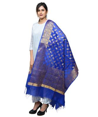Women's blue Banarasi Kora Silk Zari Dupatta 4