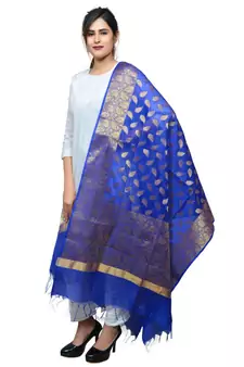 Women's blue Banarasi Kora Silk Zari Dupatta
