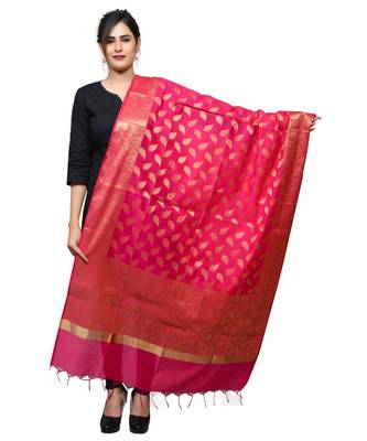 Women's pink Banarasi Kora Silk Zari Dupatta 1