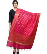 Women's pink Banarasi Kora Silk Zari Dupatta