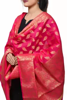 Women's pink Banarasi Kora Silk Zari Dupatta
