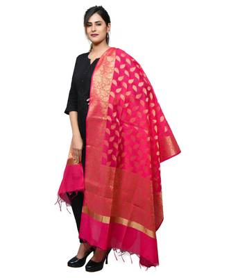 Women's pink Banarasi Kora Silk Zari Dupatta 3