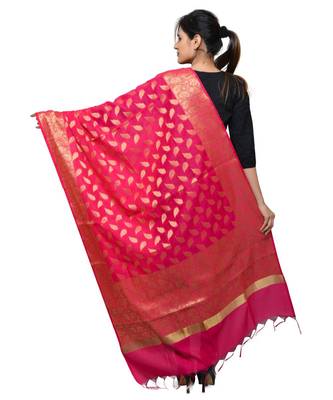 Women's pink Banarasi Kora Silk Zari Dupatta 4