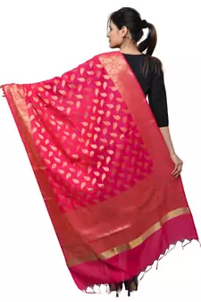 Women's pink Banarasi Kora Silk Zari Dupatta