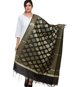 Women's black Banarasi Kora Silk Zari Dupatta