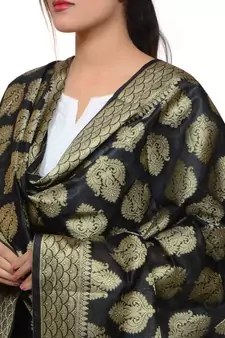 Women's black Banarasi Kora Silk Zari Dupatta