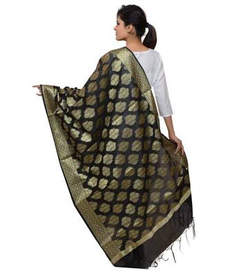 Women's black Banarasi Kora Silk Zari Dupatta 4