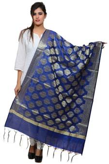 Women's blue Banarasi Kora Silk Zari Dupatta