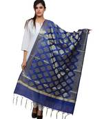 Women's blue Banarasi Kora Silk Zari Dupatta