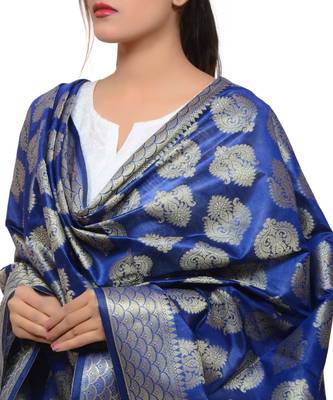 Women's blue Banarasi Kora Silk Zari Dupatta 2
