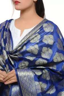 Women's blue Banarasi Kora Silk Zari Dupatta