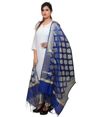 Women's blue Banarasi Kora Silk Zari Dupatta 3