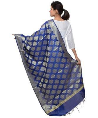 Women's blue Banarasi Kora Silk Zari Dupatta 4