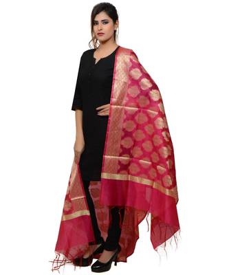 Women's pink Banarasi Kora Silk Zari Dupatta 3