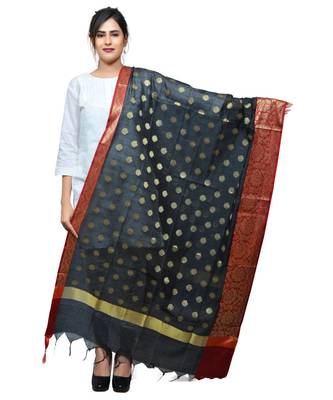 Women's black Banarasi Kora Silk Zari Dupatta 1
