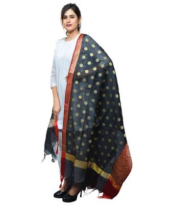 Women's black Banarasi Kora Silk Zari Dupatta 3