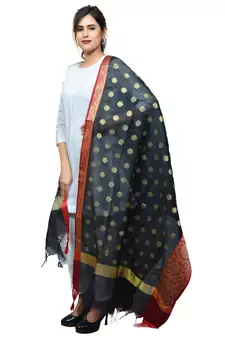 Women's black Banarasi Kora Silk Zari Dupatta