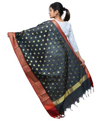 Women's black Banarasi Kora Silk Zari Dupatta 4
