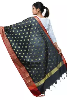 Women's black Banarasi Kora Silk Zari Dupatta