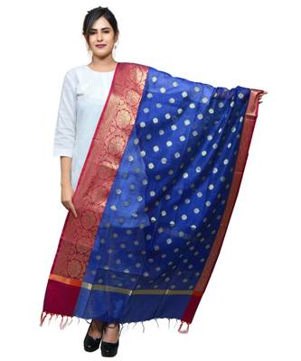 Women's blue Banarasi Kora Silk Zari Dupatta 1