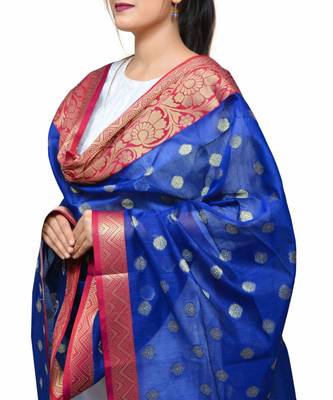Women's blue Banarasi Kora Silk Zari Dupatta 2