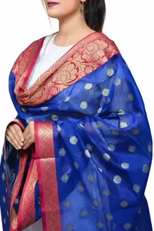 Women's blue Banarasi Kora Silk Zari Dupatta