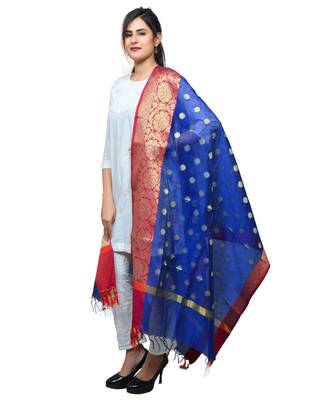 Women's blue Banarasi Kora Silk Zari Dupatta 3