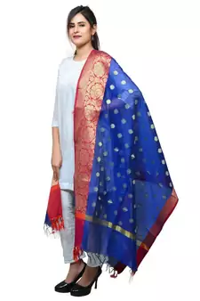 Women's blue Banarasi Kora Silk Zari Dupatta