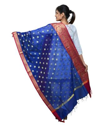 Women's blue Banarasi Kora Silk Zari Dupatta 4