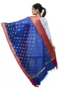 Women's blue Banarasi Kora Silk Zari Dupatta