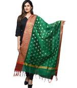 Women's green Banarasi Kora Silk Zari Dupatta