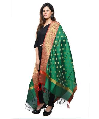 Women's green Banarasi Kora Silk Zari Dupatta 3