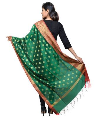Women's green Banarasi Kora Silk Zari Dupatta 4