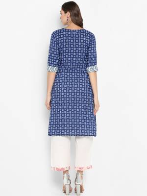 Women blue Printed Straight Kurta 2