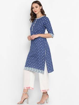 Women blue Printed Straight Kurta 3