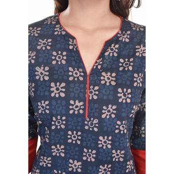 Blue Cotton A-line Kurti 2
