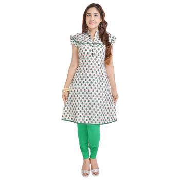 White Cotton A-line Kurti 1