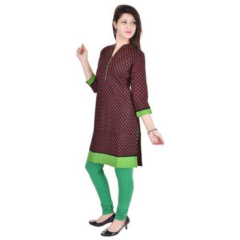 Women Green Printed Straight Kurta 3
