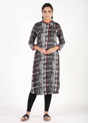 Women Black Printed Straight Kurta 1