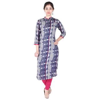 Women blue Printed Straight Kurta 1