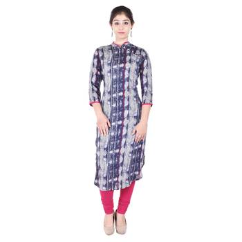 Women blue Printed Straight Kurta 2